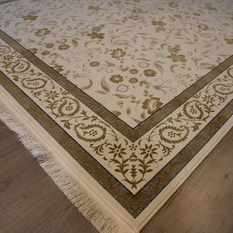 Beige Floral Acrylic Bamboo Rug