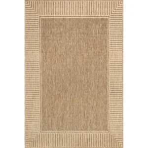 Alegre Bordered Power Loomed Tan Indoor/Outdoor Rug