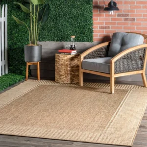 Alegre Bordered Power Loomed Tan Indoor/Outdoor Rug