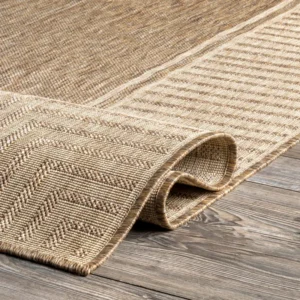 Alegre Bordered Power Loomed Tan Indoor/Outdoor Rug