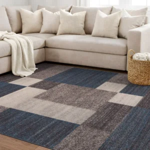 Allyne Geometric Tufted Blue Cream Gray Area Rug
