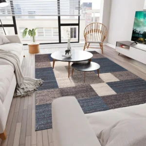 Allyne Geometric Tufted Blue Cream Gray Area Rug