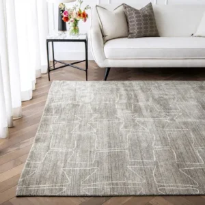 Grey Pattern Blue Wool Carpet