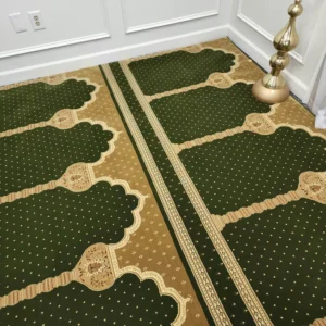 Luxury Olive Green with Gold Mosque & Masjid Carpet
