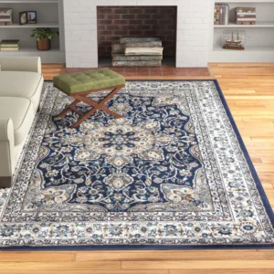 Mountview Oriental Area Rug in Navy Ivory Beige