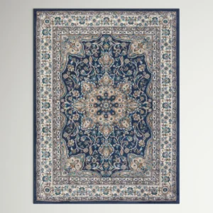 Mountview Oriental Area Rug in Navy Ivory Beige