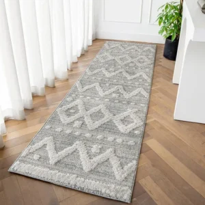 Raised Diamond and Dot Patterned Grey Carpet