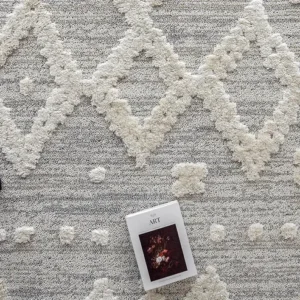 Raised Diamond and Dot Patterned Grey Carpet