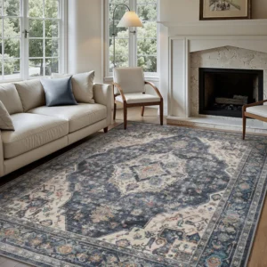Ultra Soft Navy Oriental Area Rug