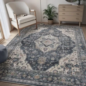 Ultra Soft Navy Oriental Area Rug