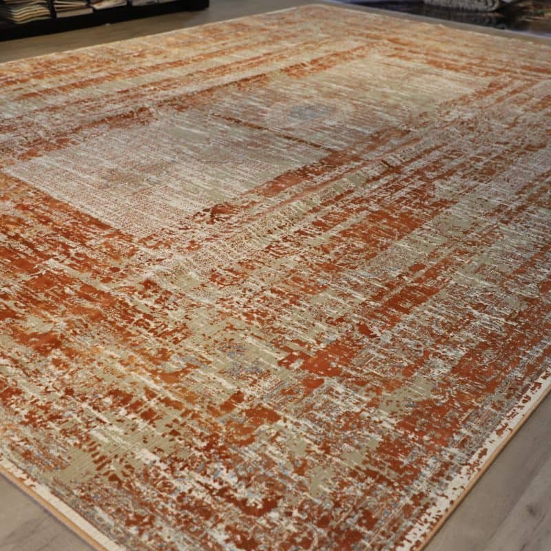 Orange Abstract Distressed Rug Modern Area Rug