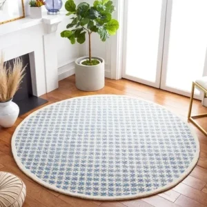 Round Ivory Blue Handmade Rugs