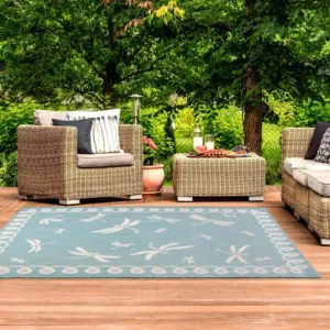 Terrace Outdoor Dragonfly Teal Rug
